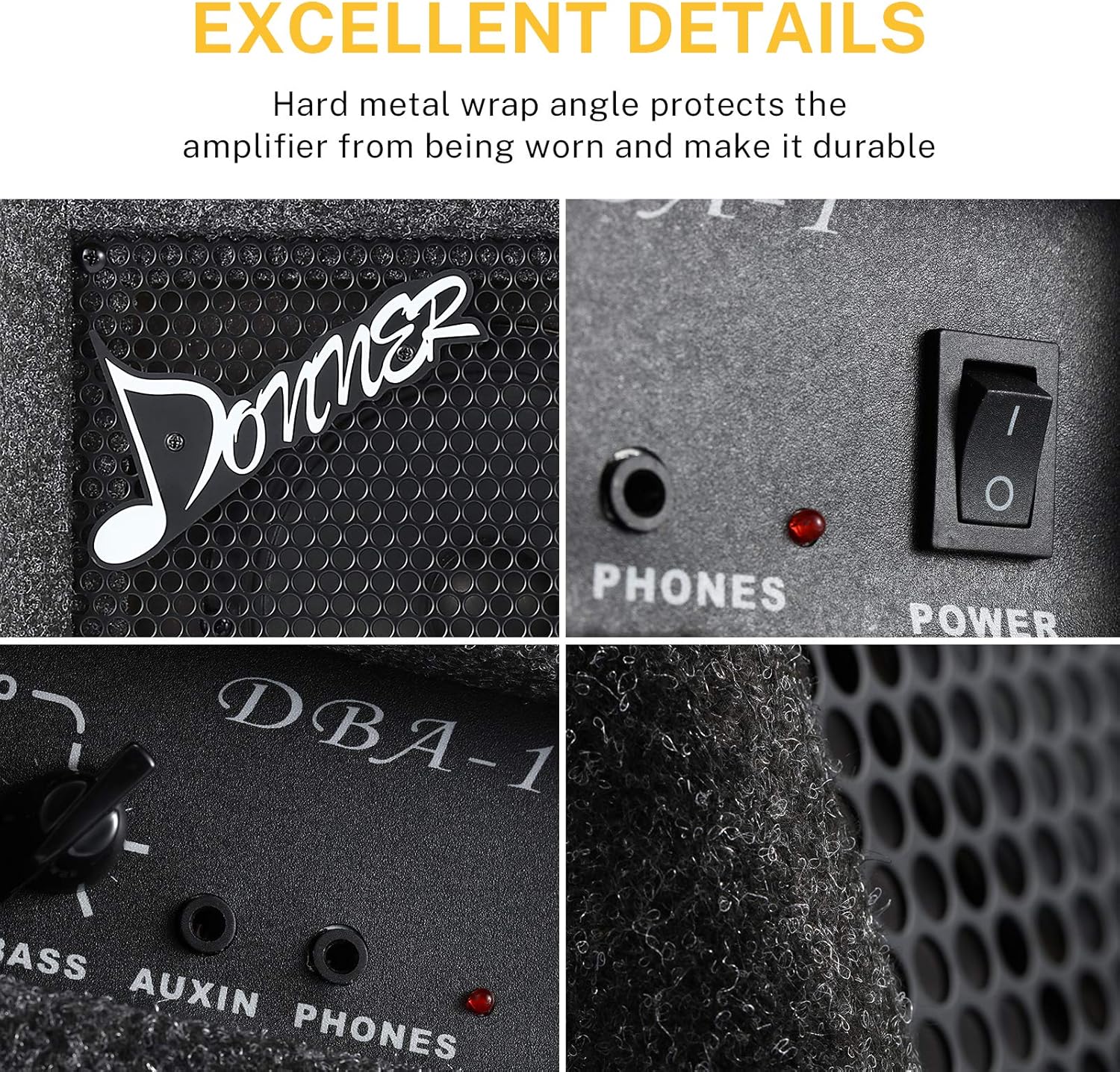 Donner Bass Amp 15W Bass Guitar Amplifier DBA-1 Electric Practice Bass Combo AMP with Cable