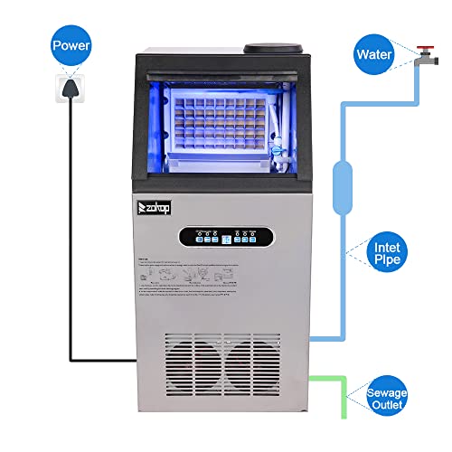 Commercial Ice Maker Machine,110lbs/24H ice Machine with 24lbs Ice Storage Capacity,Freestanding,Recessed,Built-in Ice Maker,LED Digital Display