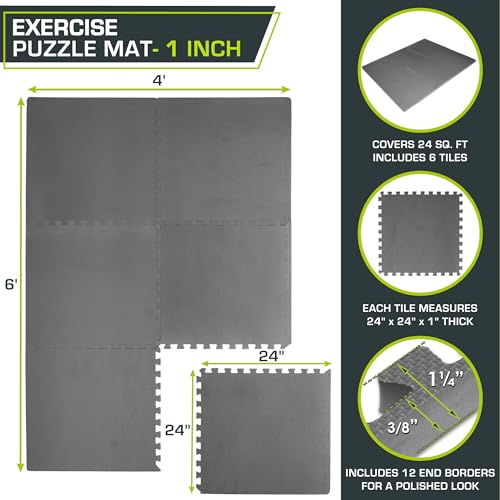 ProsourceFit Extra Thick Puzzle Exercise Mat , EVA Foam Interlocking Tiles for Protective, Cushioned Workout Flooring for Home and Gym Equipment