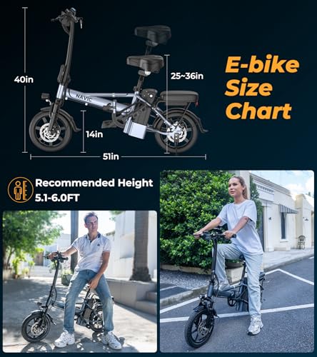 NAVIC Electric Bike for Adults, 14'' Adults Electric Bicycles, Peak 750W Folding Ebike with 499.2/749Wh Removable Battery, Max Speed 22mph