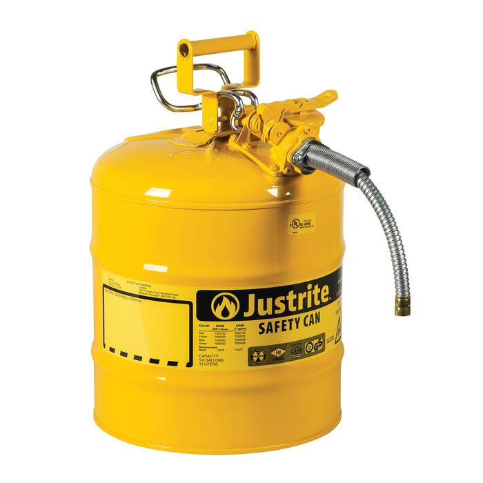 Justrite 5 Gallon Red Safety Can Type II AccuFlow 5/8x22 Hose 7250120