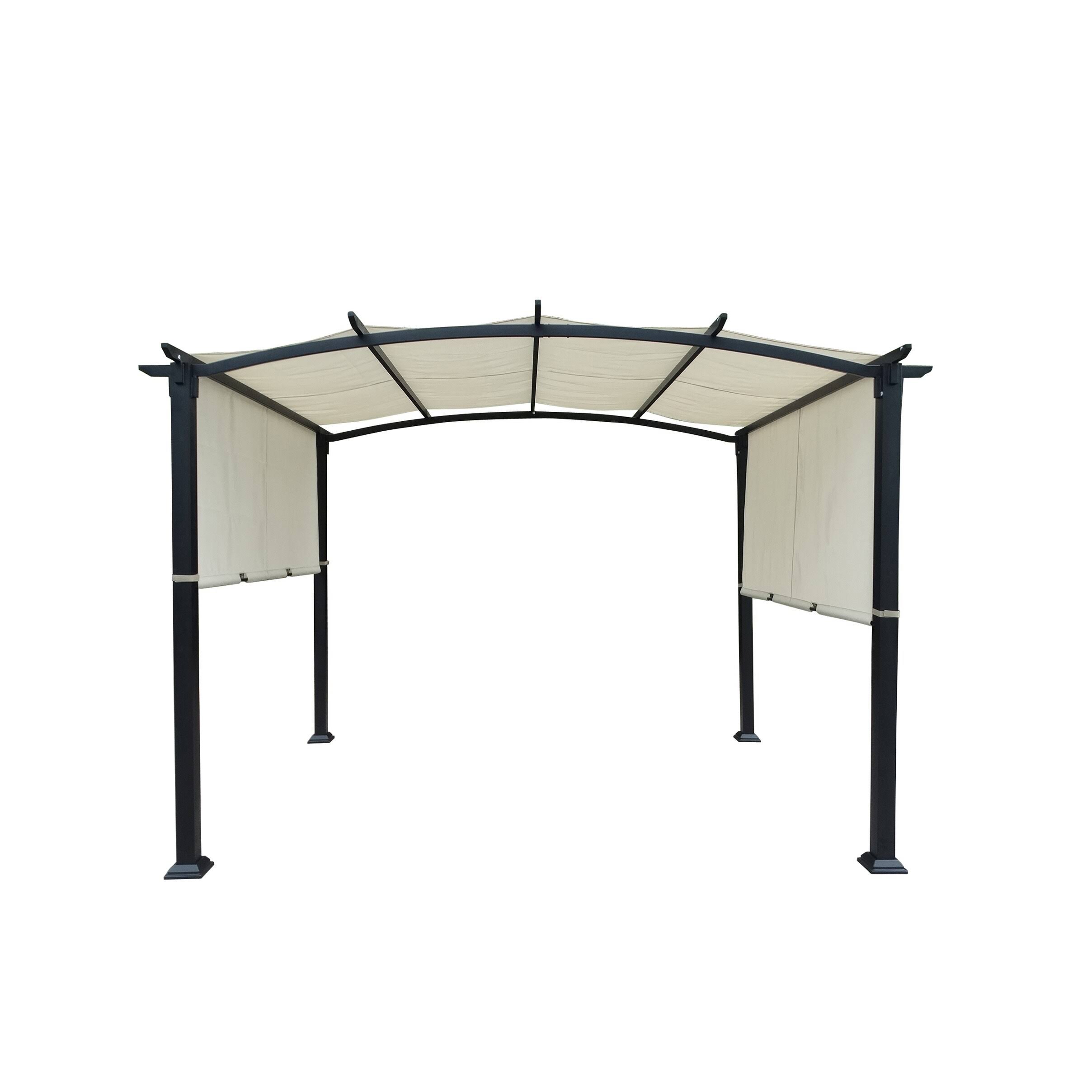Pergola Gazebo Canopy Sun Shelter with Retractable Shades - 10&x8& - Black