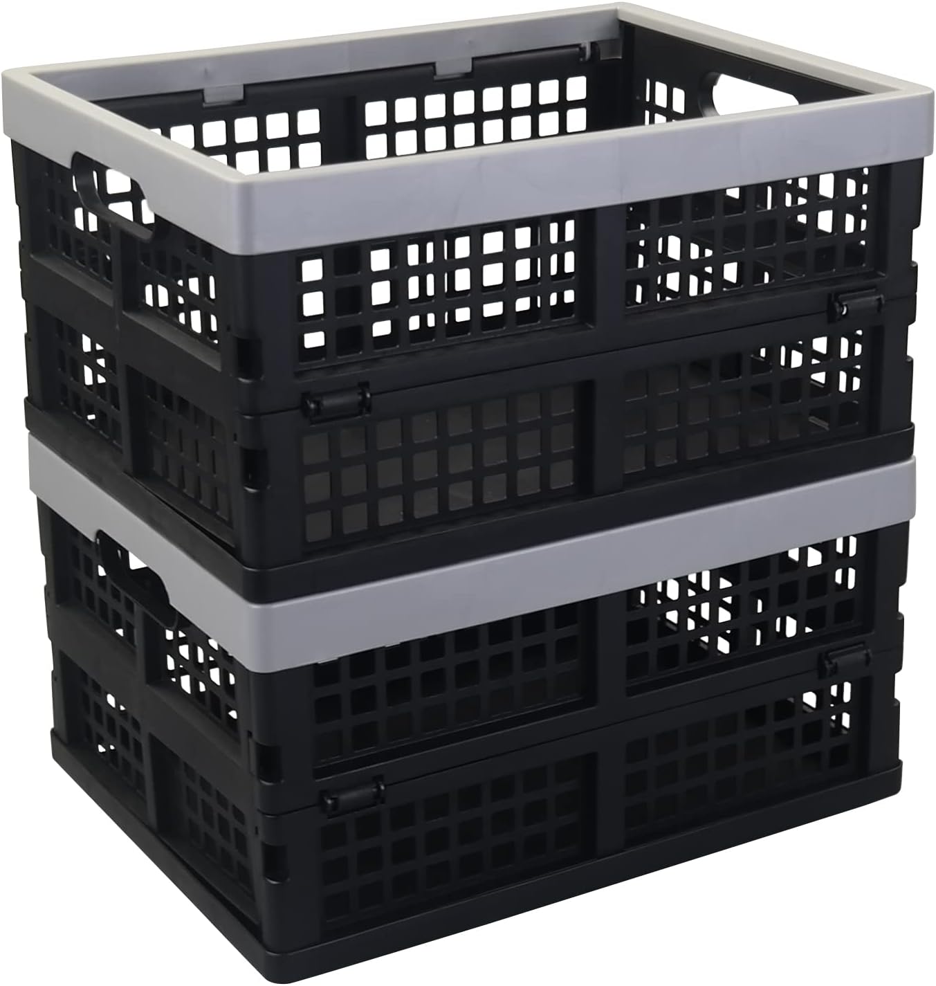 CadineUS 3 Packs 32 Quart Folding Collapsible Crates, Folding Storage Bin Pack of 2