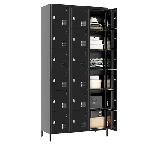 3 Doors Lockers for Employees, Steel Storage Lockers Lockable, Metal Locker Storage Cabinet for Home Office School Gym, Require Assembly (Grey)