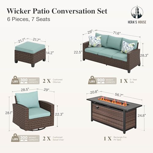 HERA'S HOUSE Patio Furniture Set with 56" Fire Pit Table, Outdoor Patio Conversation Sets