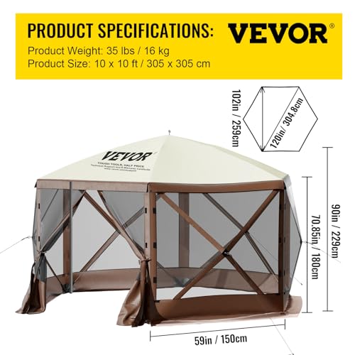 VEVOR Pop Up Gazebo Screen Tent, Pop-Up Instant Gazebo Tents with Mosquito Netting Outdoor Canopy