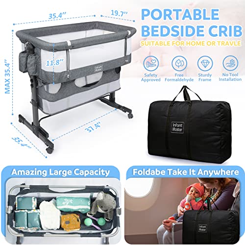 3 in 1 Baby Bassinet, Upgraded Beside Crib with 360° Highly Visible Mesh wall, Comfy Co-sleeper Bassinet with mattress, 5 Level Adjustable Height