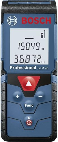 Bosch Professional Laser Entfernungsmesser GLM 40 (Fl&auml;chen-/Volumenberechnung, max. Messbereich: 40 m, 2X 1,5-V Batterien, Schutztasche)