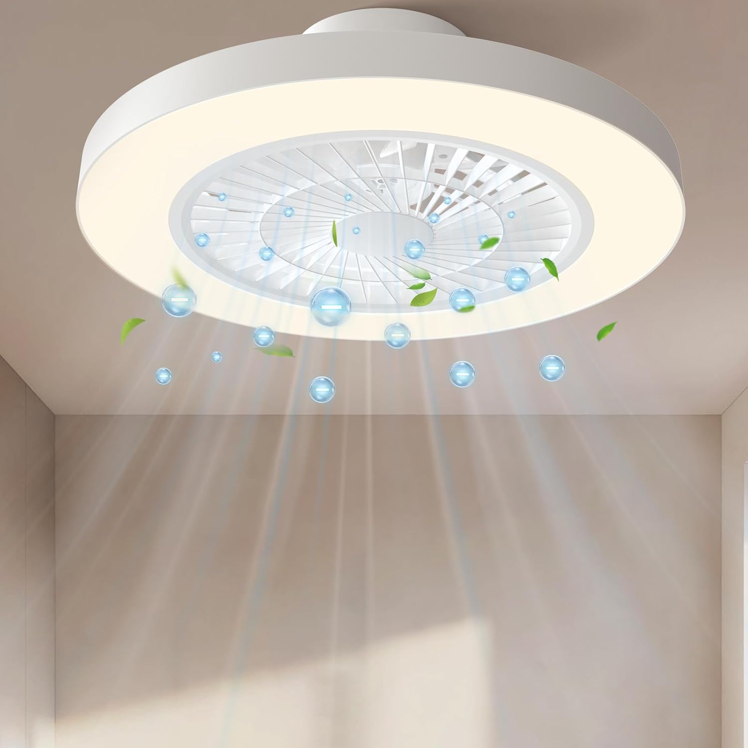 Ceiling fans with lights and Remote, 20 Inch Low Profile Flush Mount Ceiling Fan with [Air Purification], Dimmable LED Light, Quiet, 6 Speed