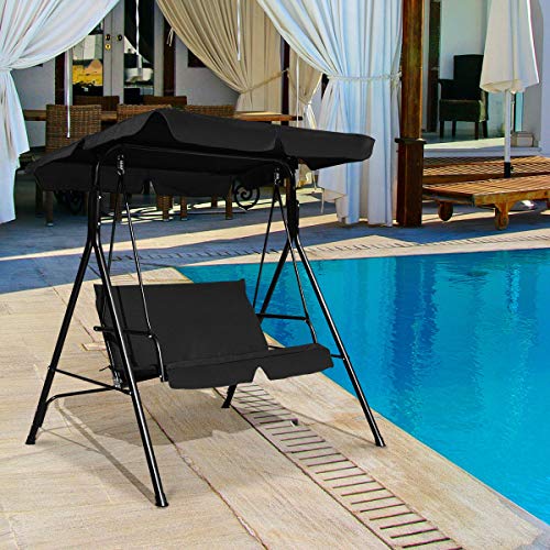 Tangkula 3 Person Porch Swing, Patio with Removable Cushion & Powder-Coated Steel Frame, Outdoor Swing with Canopy for Porch, Backyard, Garden