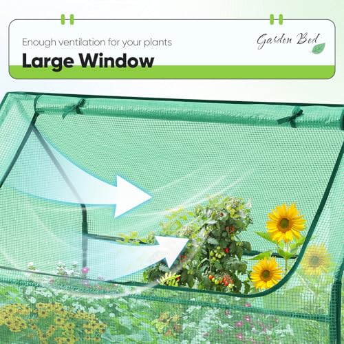 Quictent Raised Garden Bed Galvanized Raised Beds for Gardening Vegetables with Cover 8x4x1 ft Metal Planter Box Outdoor Use (Clear)