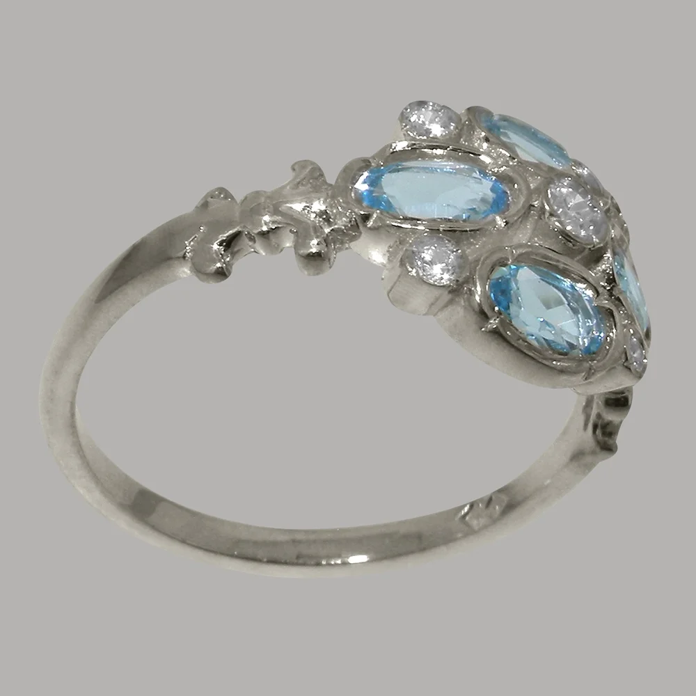 LBG British Made Real 18k White Gold Synthetic Cubic Zirconia & Natural Blue Topaz Womens Engagement Ring - 33 size options - Size 6.25