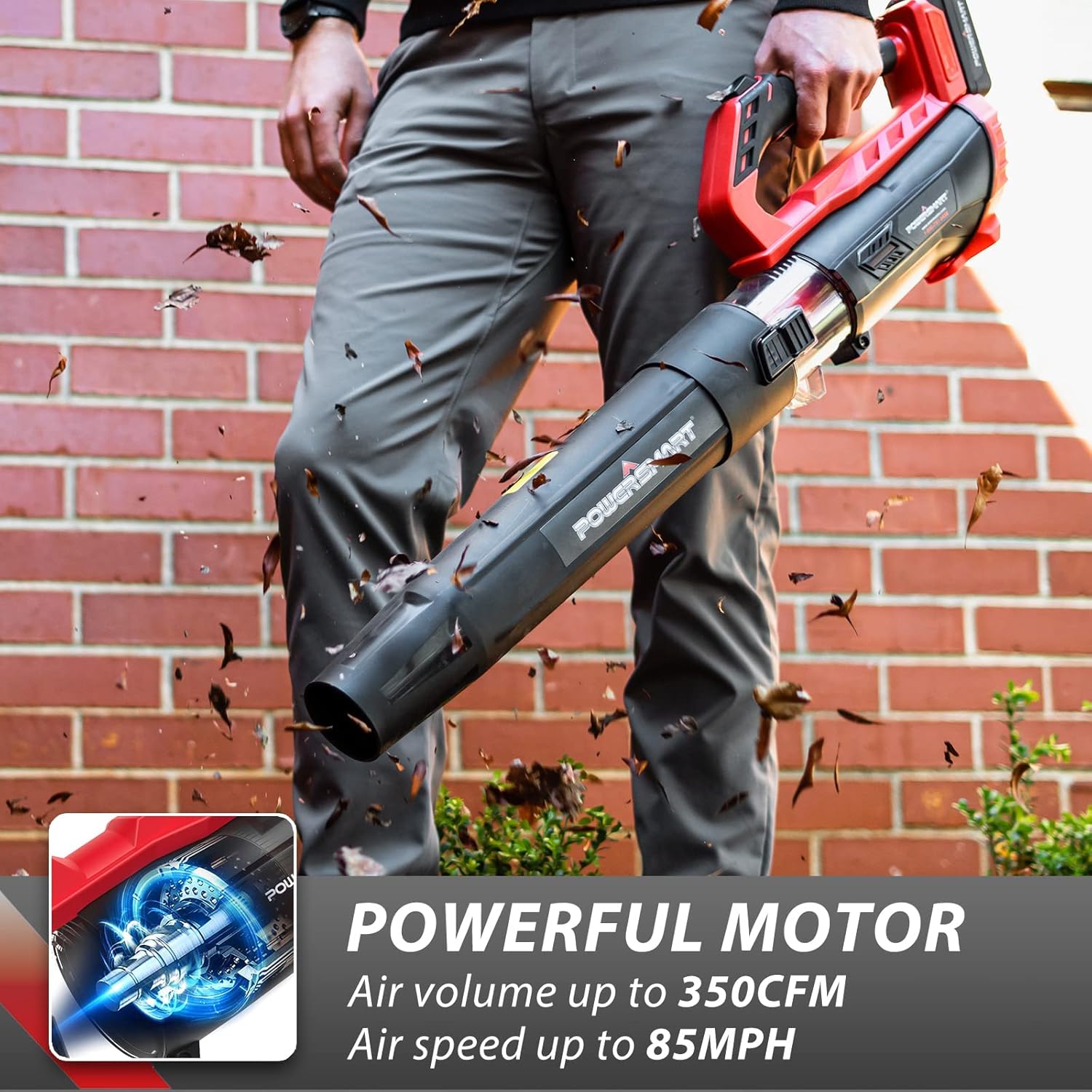 PowerSmart Leaf Blower Cordless with 2 X 2.0 Battery & Charger, 350CFM 85MPH Variable-Speed Control, 20V Electric Blower