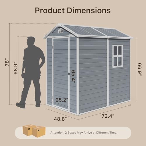 Gizoon 6x4 FT Outdoor Storage Shed with Floor, Resin Garden Tool Shed with Lockable Doors, Window, Vents, Reinforced Steel Frame