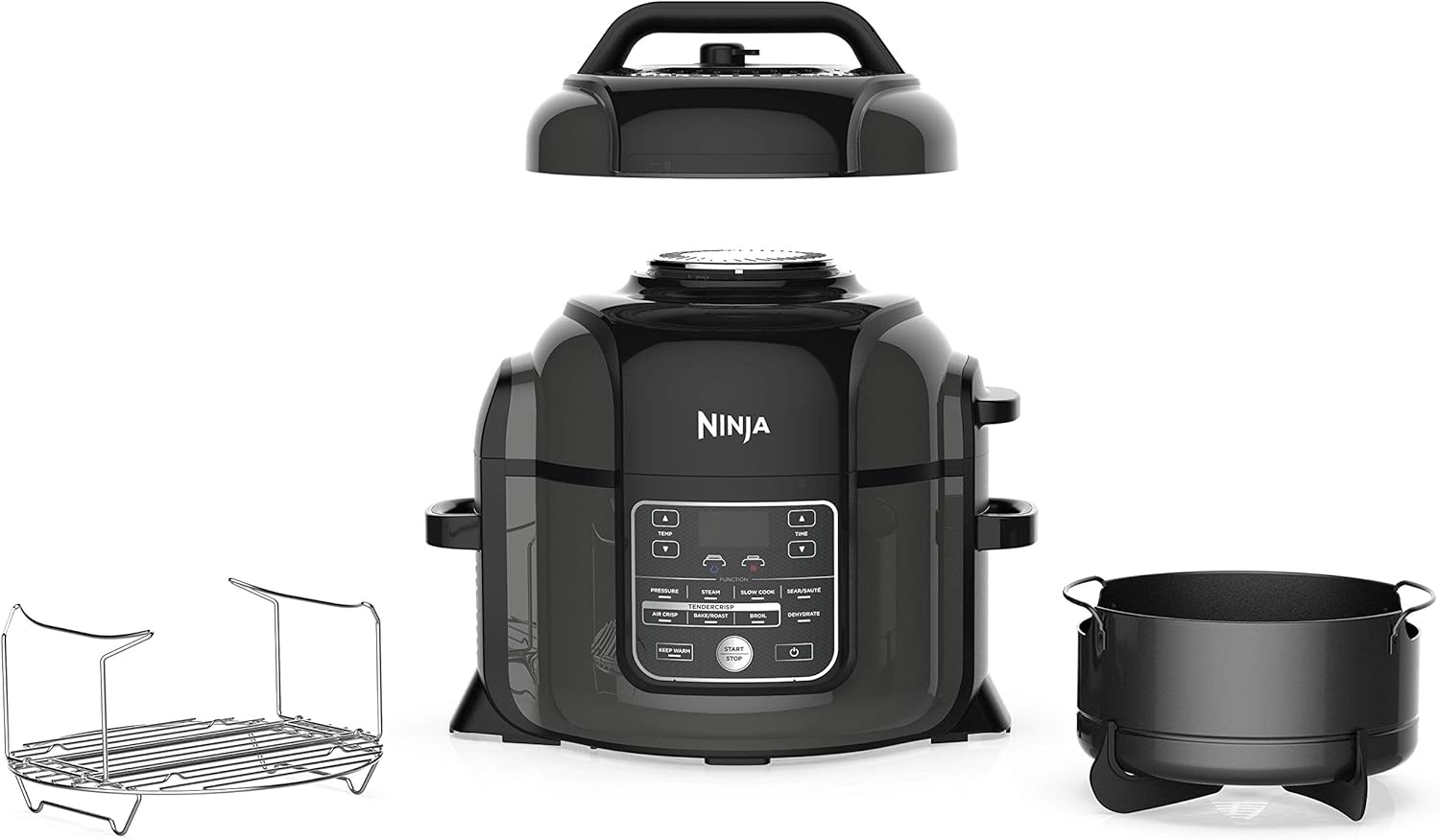 Ninja OP302 Foodi 9-in-1 Pressure, Broil, Dehydrate, Slow Cooker, Air Fryer, and More, with 6.5 Quart Capacity and 45 Recipe Book