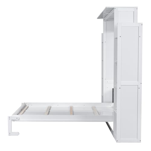 Harper & Bright Designs Queen Size Murphy Bed Wall Bed with Storage Shelves and LED Lights, Space-Saving for Multipurpose Guest Room or Home Office