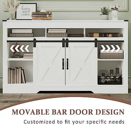 Farmhouse TV Stand for 65+ Inch TV, 34'' Tall Entertainment Center with Sliding Barn Doors
