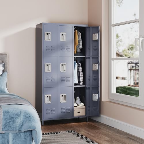 Metal Locker 3 Doors Storage Lockers for Employee,72" Tall Locker with Shelves and Hooks Steel Sports Locker for Office School Office Gym Home Garage