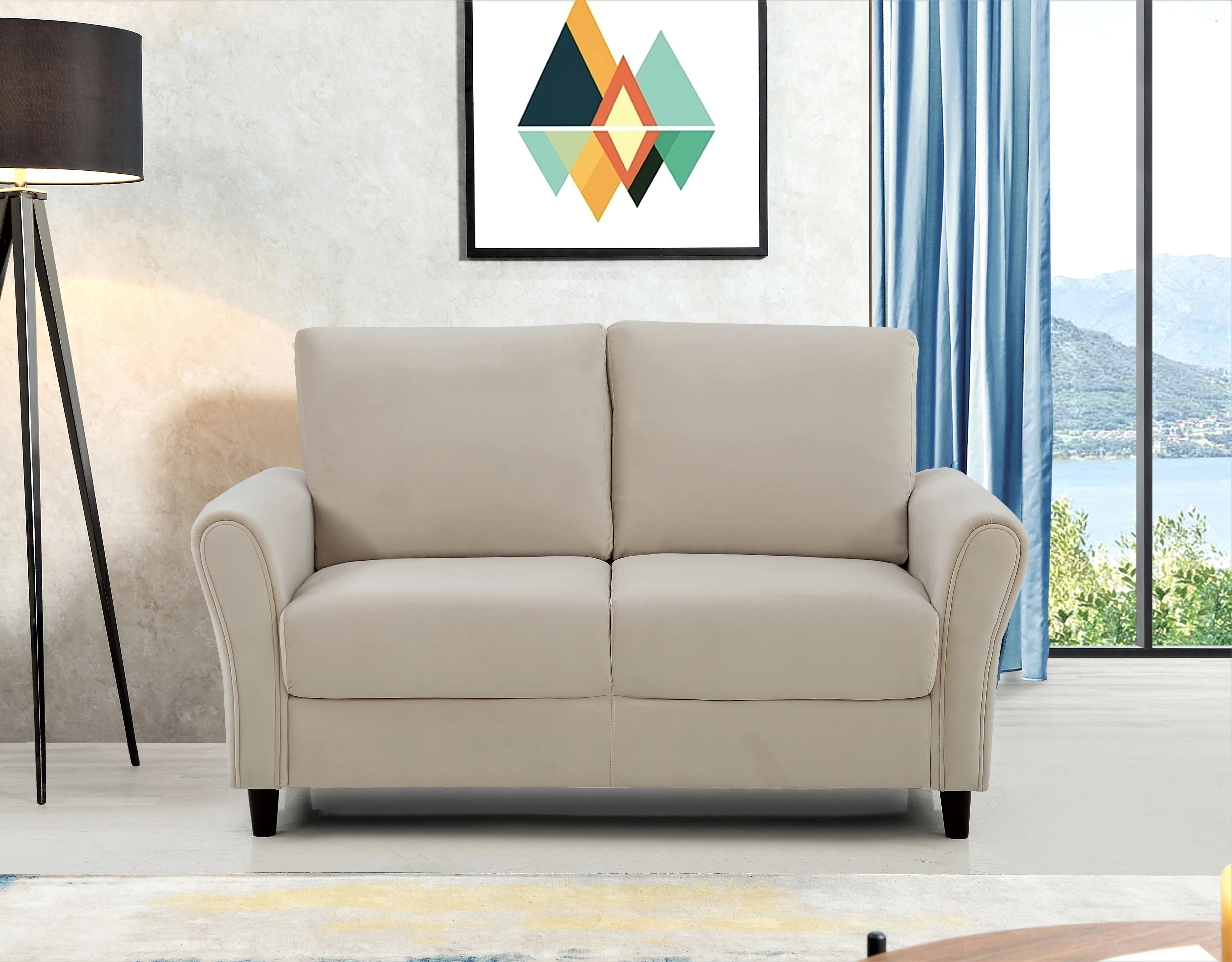 Uspridefurniture Corel Flared Arm Ivory Velvet 2Pcs Living Room Set, Sofa and Loveseat