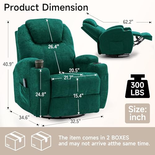 Recliner Chair, Rocking Chair with Massage and Heat, 360° Swivel Recliner Chairs for Adults