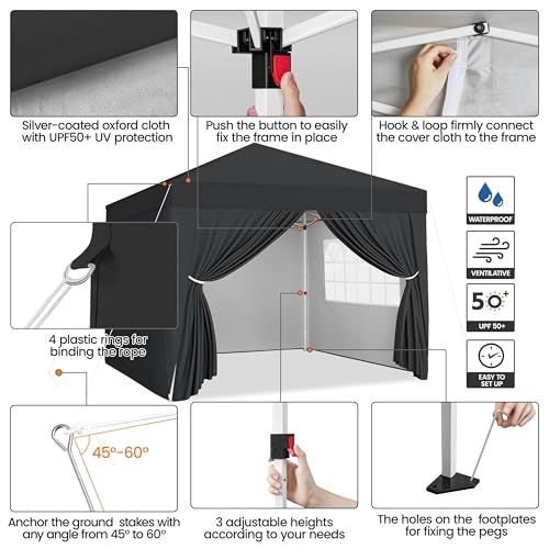 Yaheetech 10x10 Pop Up Canopy with 4 Removable Sidewalls, Portable Enclosed Instant Tent, Waterproof Outdoor Tent, Beach Sun Shelter with 4 Sandbags