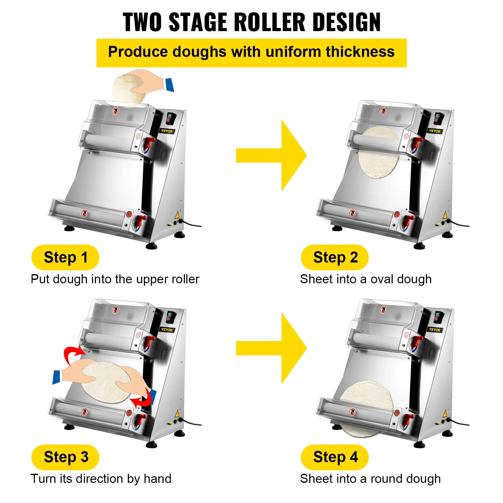 VEVORbrand Commercial Dough Roller Sheeter 15.7inch Electric Pizza Dough Roller Machine 370W Automatically Suitable for Noodle Pizza Bread and Pasta