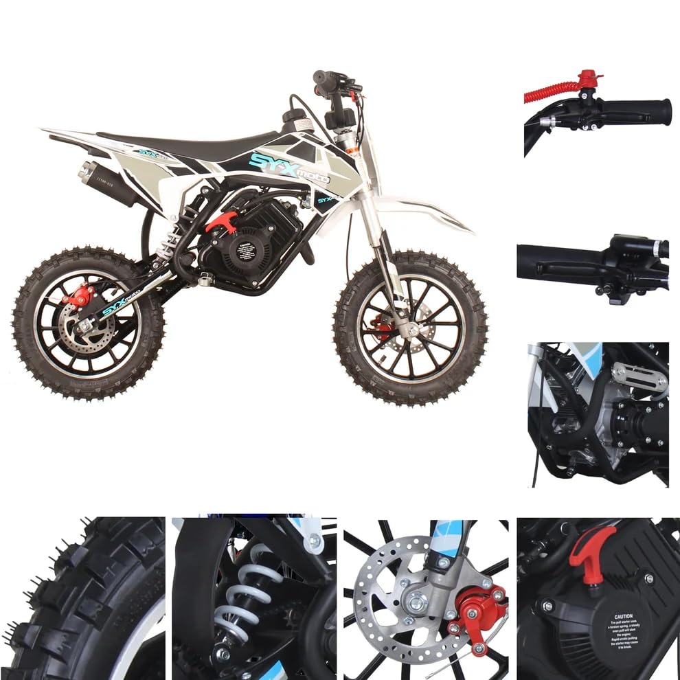 SYX MOTO 60cc Dirt Bike, Gas Powered 4-Stroke Mini Motocross Motorcycle, Dirtbike for 8-14, Off-Road Pull Start Pit Bike with Speeds up to 22 MPH