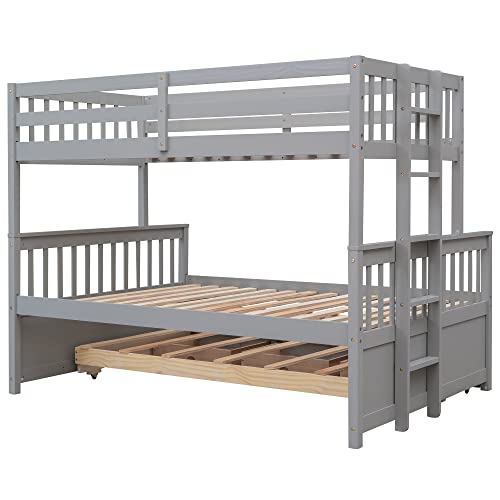 Harper & Bright Designs Twin Over Twin Bunk Bed with Storage Drawers, Solid Wood Bunk Bed Frame with Trundle, for Kids, Teens, Adults (Espresso)