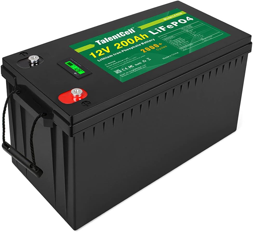 TalentCell 12V 200Ah Lithium Iron Phosphate Deep Cycle Battery Pack, Rechargeable LiFePO4 Batteries Over 2000 Cycles