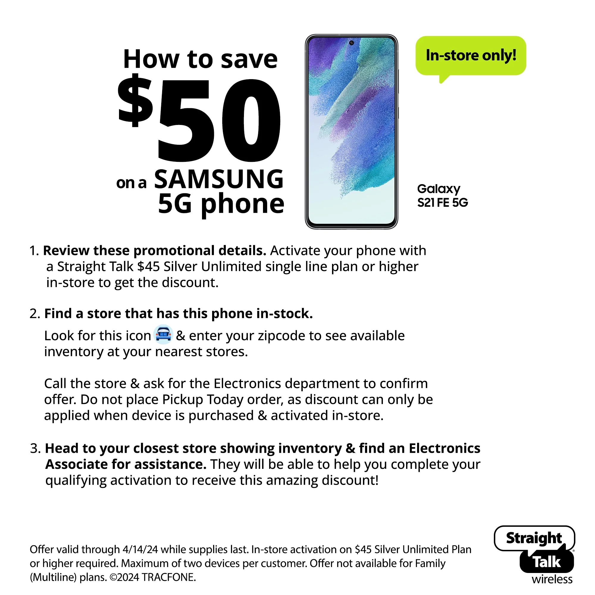 Straight Talk SAMSUNG Galaxy S21 FE 5G, 128GB, 8GB Ram, Gray - Prepaid Smartphone [Locked to Straight Talk]