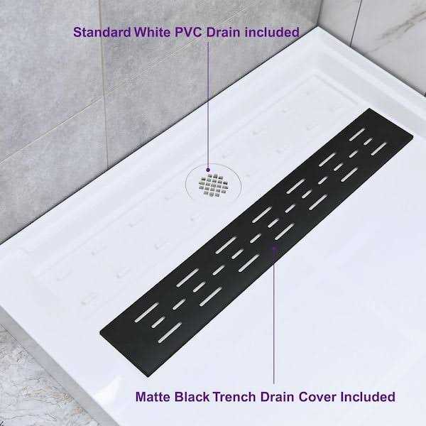 Woodbridge Krasik 60 in. L x Alcove Solid Surface Shower Pan Base Drain in White Cover SBR - Shop Hardware Tools Online Store