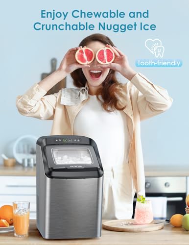 Oraimo Nugget Ice Maker, Ice Makers Countertop, 26 Lbs/Day Tooth-Friendly Chewable Ice with Self-Cleaning, Auto Water Refill, Sonic Pebble Ice Machine