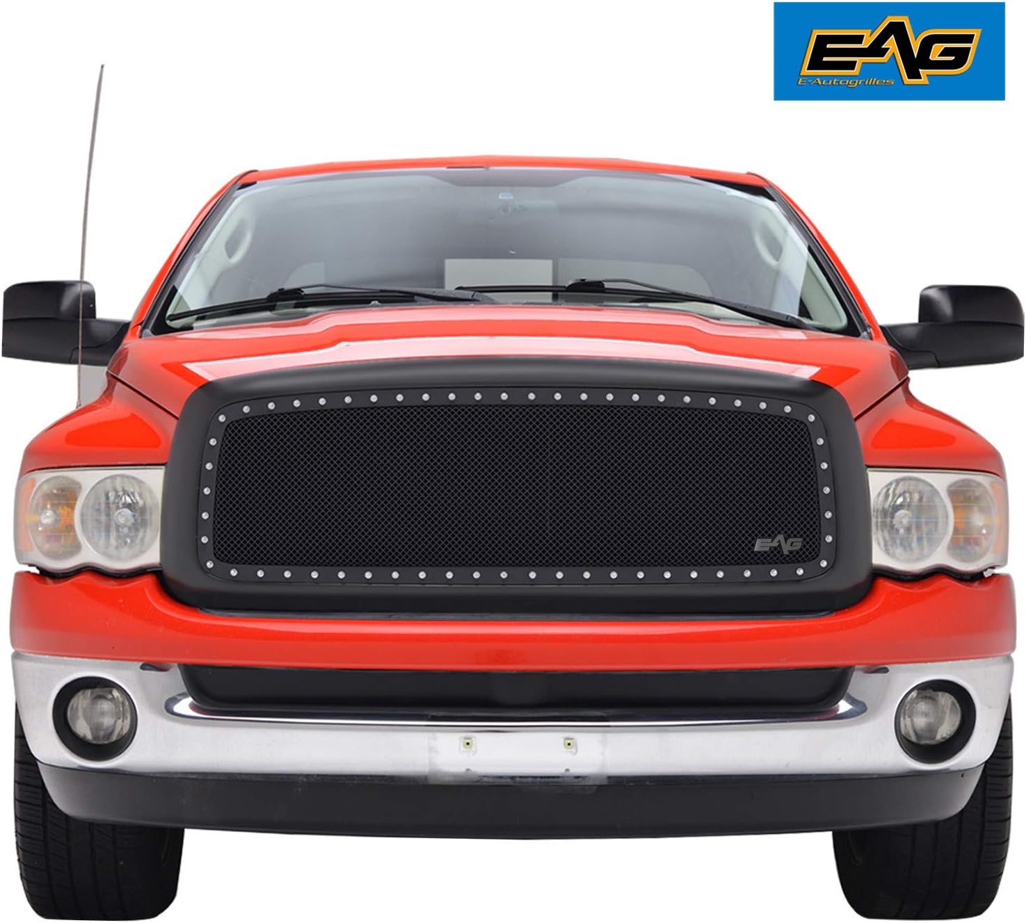 EAG Rivet Studded Frame Black Stainless Steel Wire Mesh Packaged Grille Fit for 02-05 Ram 1500/03-05 Ram 2500/3500