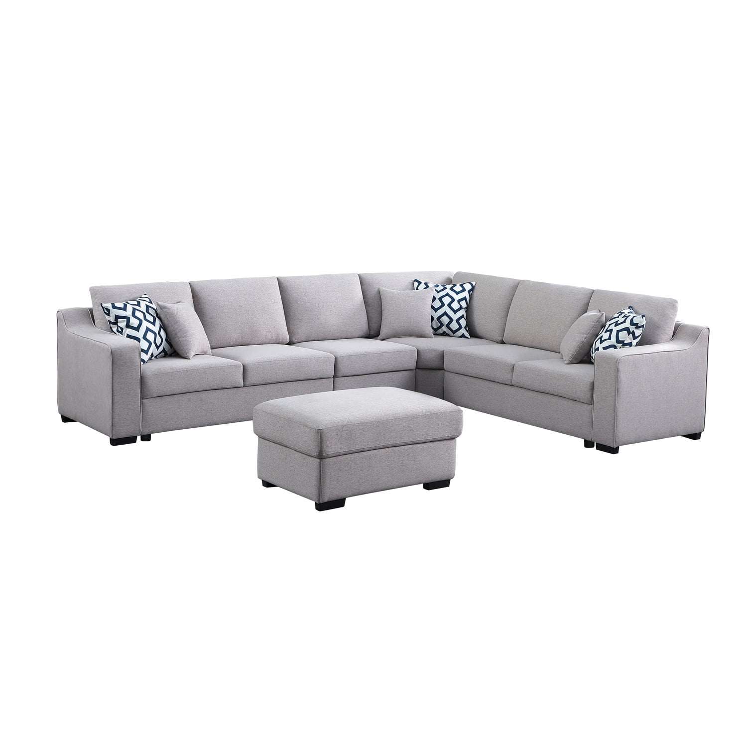 126" Wide Fabric Modular Corner Sectional Sofa with Ottoman in Light Gray