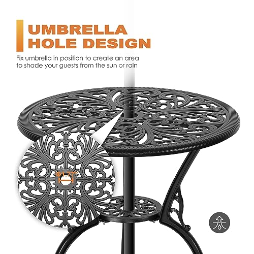NUU GARDEN 3 Piece Bistro Set Outdoor, All Weather Cast Aluminum Patio Bistro Sets Patio Table and Chairs Set of 2 with Umbrella Hole for Yard