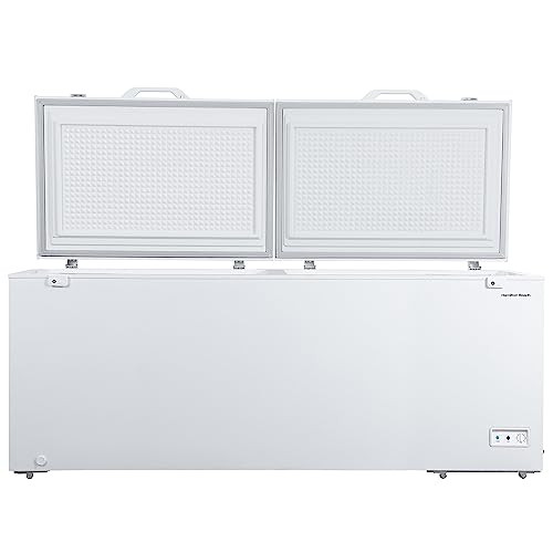 Hamilton Beach Chest Deep Freezer - White, GARAGE READY Food for Large Family, Storage Basket, Space-Saving Flat Back, Stay-Open Lid
