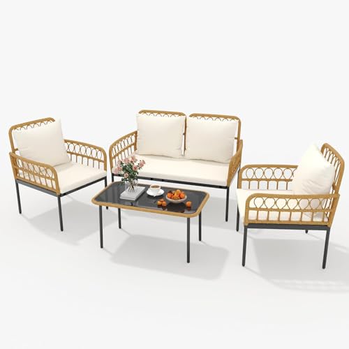 3 Piece Patio Bistro Set, Outdoor Wicker Table and Chairs Set of 2