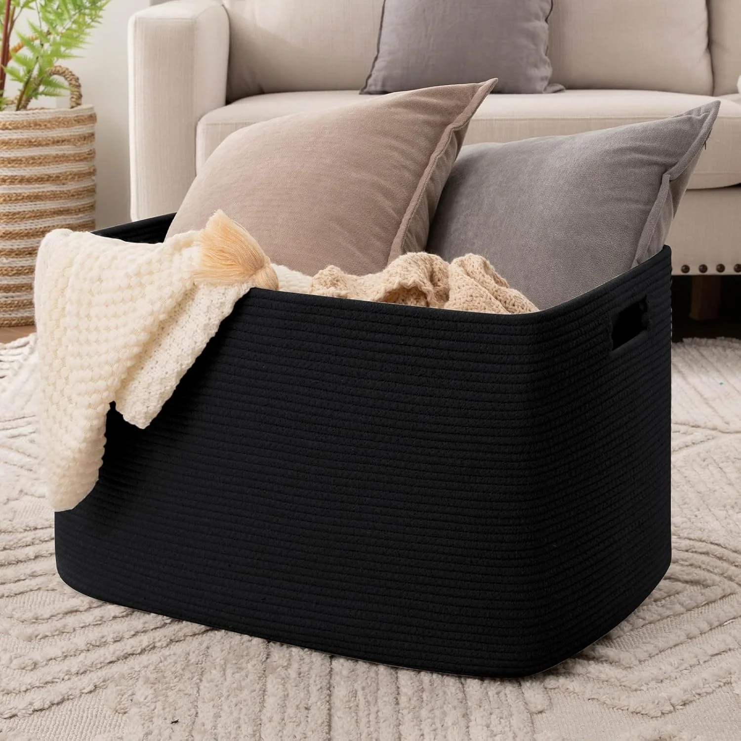 118L XXXLarge Cotton Rope Storage Basket, Oversized Blanket Basket, Used for Organizing Dirty Clothes in Living Room, Bedroom, Nursery
