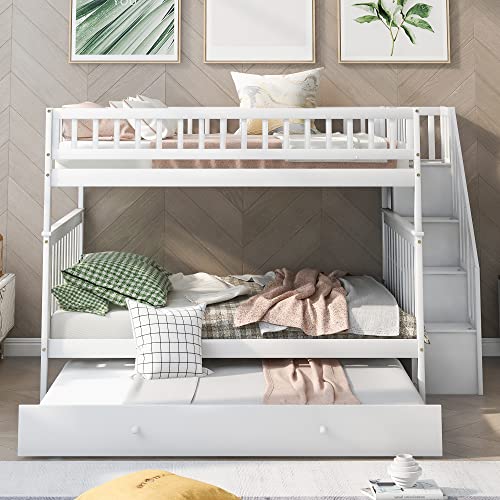 Harper & Bright Designs Twin Size Loft Bed with L-Shaped Desk and Stairs, Solid Wood Loft Bed Frame with Storage Drawers and Bookcase