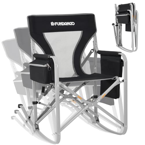 FUNDANGO Camping Rocking Chairs for Adults, Portable Rocking Chair Outdoor Folding for Beach, Outdoor, Travel, Picnic, Patio (BlackGery)