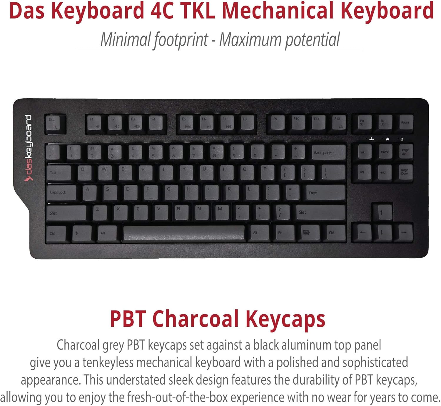 Das Keyboard 4C TKL Wired Tenkeyless Mechanical Keyboard, Cherry MX Brown Mechanical Switches, Premium PBT Keycaps, 2-Port USB Hub (87 Keys