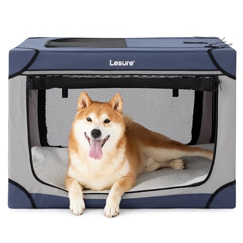 Lesure Soft Collapsible Dog Crate - 42 Inch Portable Travel Crate for Extra Large Dogs Indoor & Outdoor