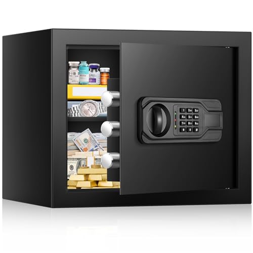 2.5 Cu ft Large Safe Box, Steel Security Home Safe with Programmable Keypad Lock and Removable Shelf, Money Safe with Mute Function & Alarm System
