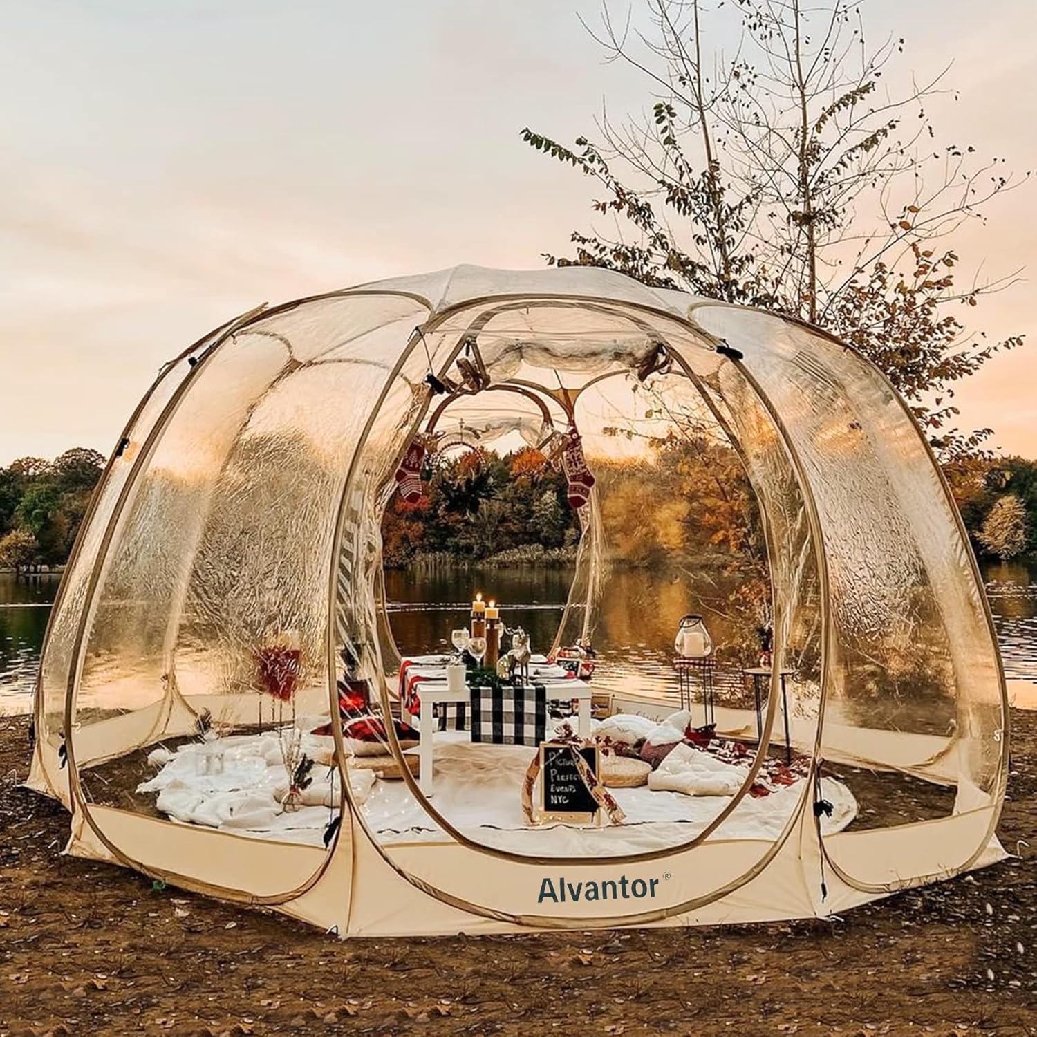 Alvantor Pop Up Bubble Tent - 12’ x 12’ Instant Igloo Tent - 8-10 Person Screen House for Patios - Large Oversize Weather Proof Pod