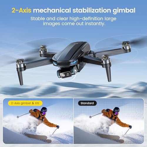 DEERC D65 2 Axis Mechanical Gimbal EIS GPS Drones with Camera for Adults 4K, 249g Foldable FPV Quadcopter Lightweight Drone with 30FPS Video