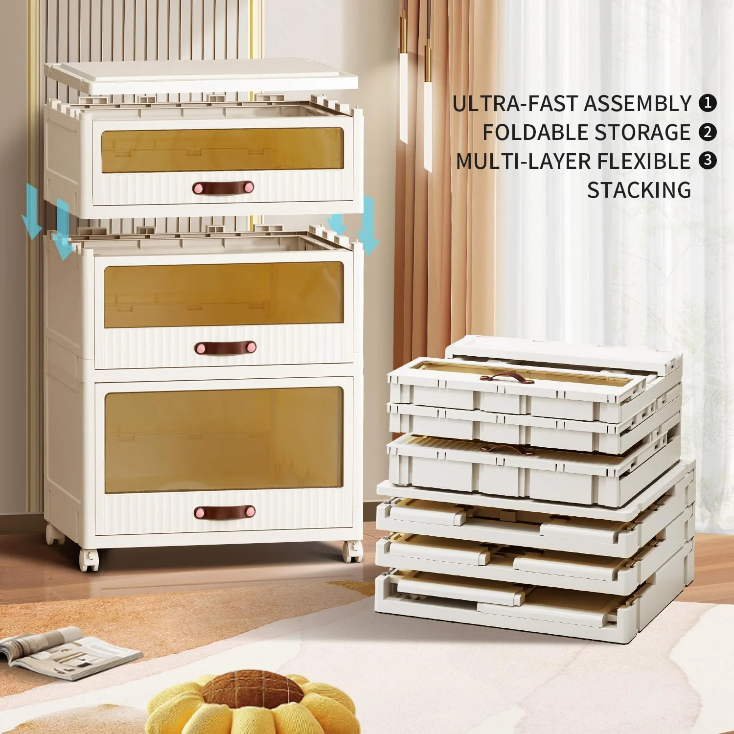 5 Drawers Dresser for Bedroom with Doors Storage Closet Folding Plastic Chest Vertical Drawer Storage Tower Stackable Clear Tall Dressers Small