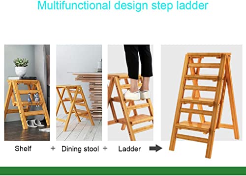 Wooden Step Stool,Wooden Folding Step Stool 3 Step Ladder Chair Foldable Stair Stool Multifunction Pine Wood Ladder for Home