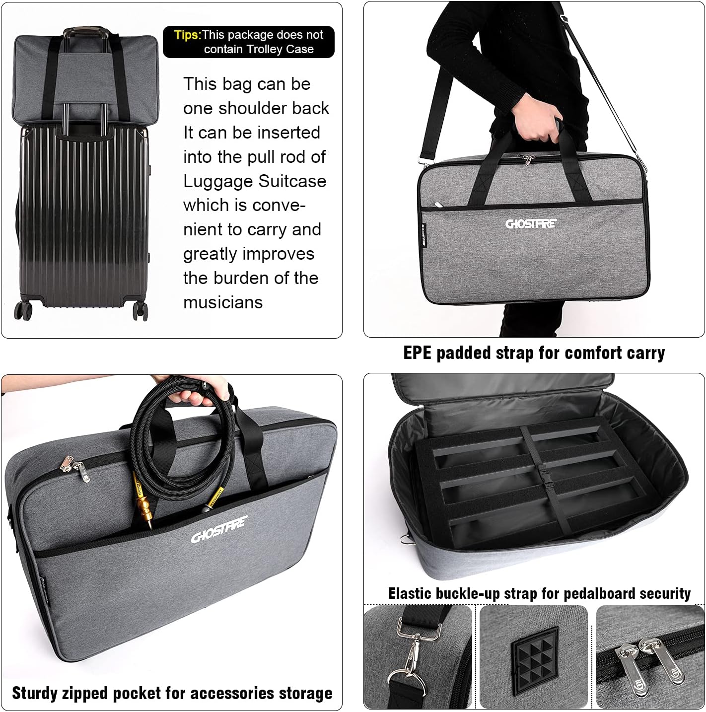 Ghost Fire Guitar Pedal Board Aluminum Alloy Effect Pedalboard with Carry Bag,V series (V-BABY MAX（Deluxe Edition）)