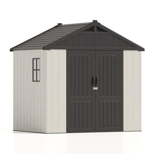 Patiowell 8' x 6' Plastic Outdoor Storage Shed with Floor, Resin Shed with Window and Lockable Door for Garden, Backyard, Tool Storage Use
