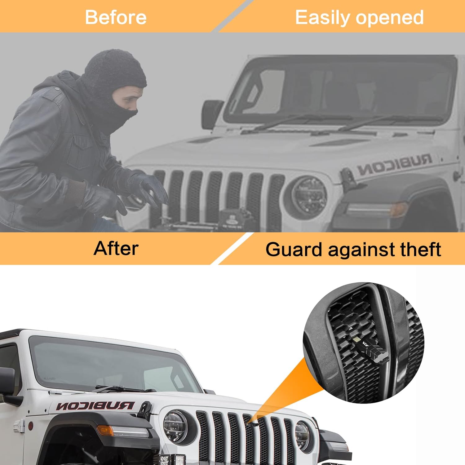 Z8LED Hidden Anti-Theft Hood Lock Compatible with 2018-2021 Jeep Wrangler JL Gladiator
